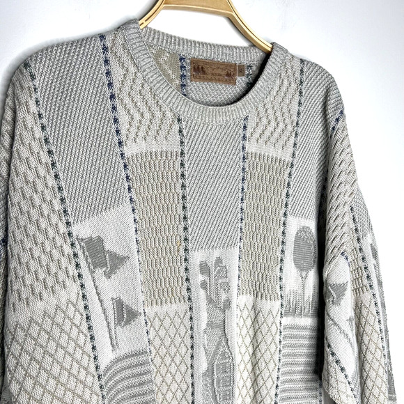 VTG Shenandoah Golf Textured 3D Grandpa Sweater Beige Embroidered USA Sz XL - Picture 3 of 7